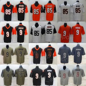 Mans 85 Tee Higgins Jersey de fútbol 9 Joe Burrow Uniforme Todos cosiendo Blanco blanco naranja Vapor Vapor Rush Saludo al servicio Regresar el reloj Remable