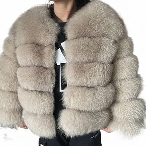 Maomaokong 2023 Furry Natural Fox Racco Abrigo de piel real Chaqueta de mujer Chaqueta de invierno de lujo Parka Chaleco Ropa de cuero femenina Marrón Beige 45R6 #