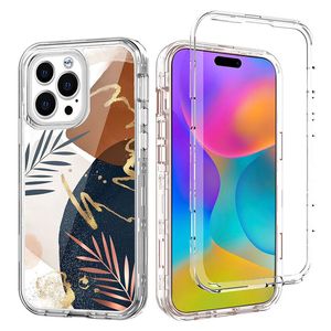 Funda de teléfono resistente de tres capas Defender para Iphone 15 11 12 13 14 Pro Max 14Plus 12Mini XR XsMax SE 8Plus Armadura transparente transparente a prueba de golpes Cubierta de mármol duro