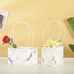 Motif de marbre boîtes étanches emballage fleurs sacs en papier avec poignée pour cadeaux de fête de mariage fleuriste Bouquet fleur emballage cadeau