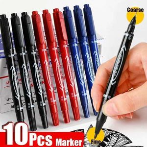 Marqueurs 5/10 morceaux de stylos permanents à double pointu les stylos noirs / bleus de marquage d'huile noire / rouge