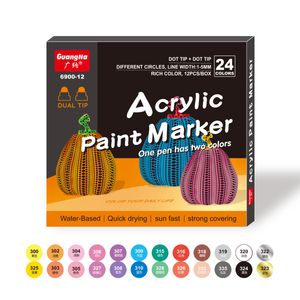 Marqueurs Double Tête Couleur Point Acrylique Marqueur 24 Art Créatif Peinture Stylo Verre Plastique Plâtre Chaussures Pierre 230818