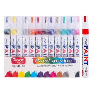 Marqueurs Marqueurs 12 pièces stylos de peinture blanche ne se fanent jamais ensemble imperméable à base d'huile à séchage rapide et permanent pour tissu de peinture de roches Dhgarden Dh9L5