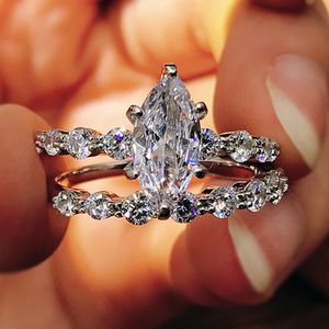 Juegos de anillos de dedo de diamante de laboratorio de corte Marquesa, anillos de banda de boda de fiesta rellenos de oro blanco para mujeres y hombres, regalo de joyería de compromiso