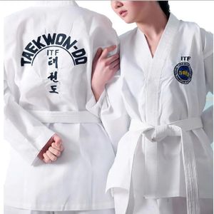 Artes marciales profesionales ITF aprobar uniforme blanco Taekwondo estudiante Doboks traje kimono artes marciales Taekwondo manga larga Fitness Gi 231216