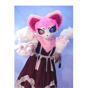 mascotte dessin animé rose husky poupée vêtements chien avec tête de mort grand événement performance et costume (tête uniquement)