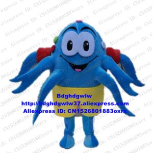 Costumes de mascotte Poulpe bleu Devilfish Poulpe Seiche Inkfish Sépia Calmar Calamary Costume De Mascotte Personnage Adulte Habillé En Direct Mignon Zx1568