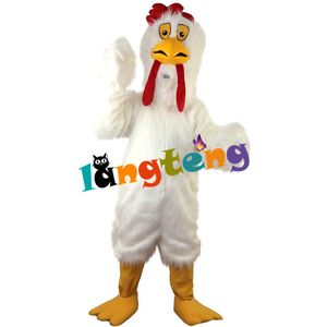 Mascot Costumes729 Disfraz de mascota de pájaro de pollo de pelo largo blanco Fiesta de dibujos animados Vacaciones para adultos