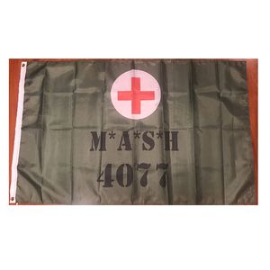 Mash 4077 Drapeau M*A*S*H 4077th Hôpital militaire de l'armée Couleur vive Résistant aux UV Résistant à la décoloration Bannière de décoration extérieure à double couture 90 x 150 cm Impression numérique sportive en gros