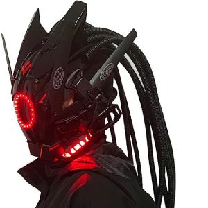 Masques Cyberpunk Mask Red Lighting LED avec Hair Music Festival Fantastic Cosplay Scifi Soldier Casque Halloween Party Gift for Adults