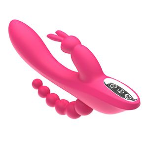 3 en 1 G-Spot Rabbit Anal Dildo Vibrator Adult Sex Toys avec 10 Modes de vibration pour les femmes Rechargeable Clitoris Vagin Stimulato