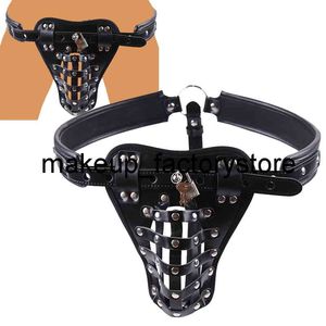 Masaje Nuevo PU Cuero Masculino Cinturón de castidad Cinturón Pantalones Cock Lock Sexy Ropa interior Adulto Erótico Erótico Penis Anillos Bondage