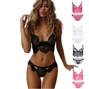 Masaje Sexy Lace See Through Bikini Suit Hollow Out body Lencería Porno Sujetador Bragas Conjunto Ropa interior erótica Flirting Ropa para mujeres