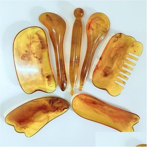 Massage Stones Rocks Gua Sha Mas Miel Cire Ambre Méridien Santé Acupoint Et Tendon Pling Beauté Tablette 7 Pièces Ensemble Cadeau Conseil Scr Dhuio