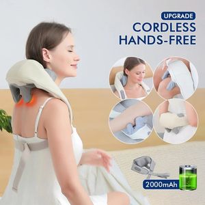 Massaging Neck Pillowws Electric And Back Massager Wireless Shoulder Kneading Massage Pillow Cervical Muscle Relaxing Shawl 231017