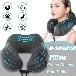 Oreillers de massage en mousse à mémoire de forme, oreillers cervicaux en forme de U, oreiller de massage doux pour voyage, attelle cervicale pour soins de santé en avion, relaxation du cou 230831