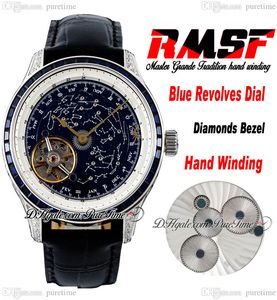 Master Grande Tradition mécanique Messive Enroulement Homme montre RMSF 43 Baguette Diamonds Case bleu tourne