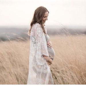 Vestidos de maternidad Boho Maternity Pography Kimono Vestidos Crochet Lace Embarazo Po Shoot Dress See Through 230417