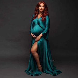 Robes de maternité élégance satin boho maternité robes longues pour photographie femme enceinte robe photo en V