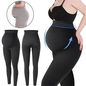 Leggings de maternidad Cintura alta Embarazada Soporte para el vientre Legging Mujeres Embarazo Pantalones pitillo Body Shaping Moda Ropa de punto 211204