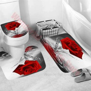 Alfombrillas de lujo con estampado de rosas, juego de 3 piezas, dos cisnes, alfombrillas de baño de estilo europeo, juego de alfombrillas de baño antideslizantes, alfombras de baño lavables, decoración del hogar