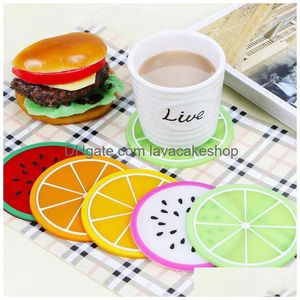 Mats Pads Colorf Jelly Couleur Coaster Sile Fruit Shape Cup Mat Creative Nonslip Heat Insation Pad Tea Wholesale Drop Delivery Home Dhfzn