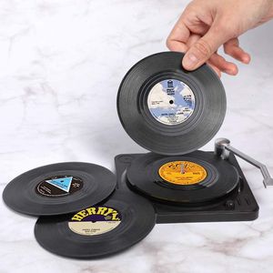 Tapis tampons lot de 6 sous-verres en vinyle pour boissons musique avec support de lecteur de disque rétro disque dessous de verre tasse tapis créatif 230113