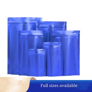 Emballage à fermeture éclair bleu mat pour aliments secs et fleurs, sacs en Mylar debout, 100 pièces/lot, pochettes à fermeture à glissière solides des deux côtés