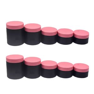 Matte Frost Bouteille en plastique noir Pots cosmétiques Emballage avec couvercle rose Conteneur rechargeable Portable Vide Soins de la peau Pots de crème pour les yeux 100 ml 120 ml 150 ml 200 ml 250 ml