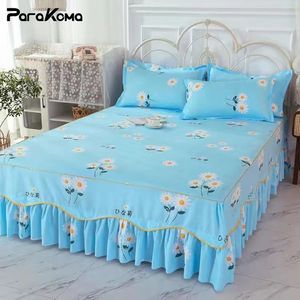 Mattress Pad 3Pcs Bed Sheet Cotton Lace Skirt Elastic Fitted Double Bedspread Mattress Cover Home Pillowcase Bedding Set Bedsheet 2 Seater 230324