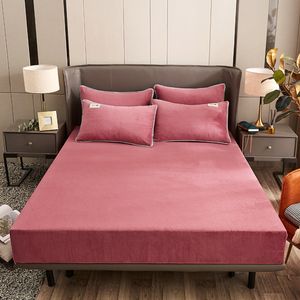 Mattress Pad Winter Plush Fitted Sheet Elastic Double Bed Sheet Warm Bedspread Solid Color Mattress Cover Bed Linen Protector No Pillowcase 230324