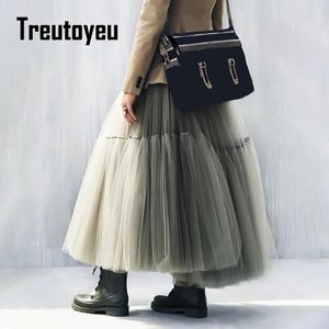 Maxi Long Tulle Skirts for Women Black Gothic Plateed Falda Party Casual Fairycore Summer Invierno Jupe Longue Falda Mujer 240407