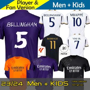 Mbappe Bellingham Real Madrids Soccer Jersey 23 24 25 Y-3 Kids Kit 2023 2024 Home Away Third Fourth Y3 Football Shirt Camiseta Rodrygo Vini Jr Plus Size S-xxl Purple Black