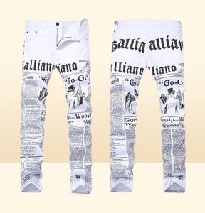 MCCKLE 2017 Automne Hommes Denim Pantalon Blanc Impression Journal Pantalons Occasionnels Hommes Peint Skinny Jeans Pour Homme taille 284216405788