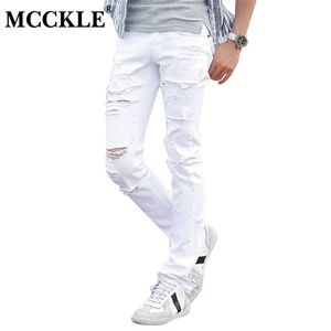 MCCKLE Mode Blanc Déchiré Jeans Hommes Maigre Denim Joggers Avec Trous Déchiré Détruit Pantalon Mâle Marque Designer Dropshipping