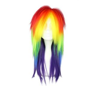 MCOSER Peluca de pelo sintético multicolor de arco iris de Cosplay recta larga de 80cm 100% peluca de fibra de alta temperatura-286