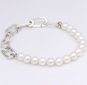 ME Perla cultivada de agua dulce pulsera cadena joyería 925 pulseras de plata esterlina Mujeres Charm Beads conjuntos para pandora con logo ale Bangle regalo de cumpleaños 599694C01