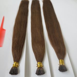 Color marrón medio I Tip Extensiones de cabello con queratina Pre Bonded Fushion Hair 1.0 G Cabello humano brasileño recto 50G 100G 150G 200G