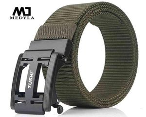 Medyla Mens Military Nylon Belt New Technology Automatic Buckle Hard Metal Tactical Belt for Men 3mm Soft Real Sports Belt 2103105849942