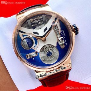 Mega Yacht 44mm 6319-305 Émail 3D Automatique Tourbillon Montre Homme Or Rose Bleu Cadran Blanc Bracelet Cuir Marron 2021 Montres Pure237x