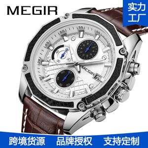 MEGIR-reloj deportivo multifuncional para hombre, luz nocturna Popular, resistente al agua, con tres ojos y seis agujas, venta al por mayor