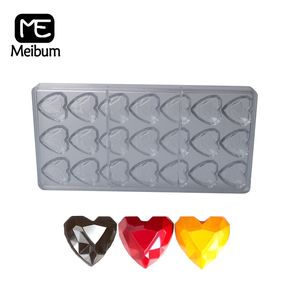 Meibum Policarbonato Chocolate Molde Corazón Diamante Patrón Confitería Bandeja para hornear 21 Cavidad Caramelo Decoración Molde 210225