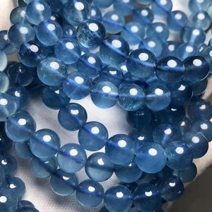 Meihan Rare Natural Top Devil Blue Blue Aquamarine Smooth Round Loose Beads Bracelets Gemstone pour les bijoux de la fabrication de design diy 231221
