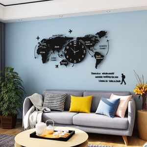 MEISD – grande horloge murale lumineuse, Design moderne, Art 3D, carte du monde, miroir autocollant, horloge suspendue, montre en acrylique, décoration de maison, salon, 271P