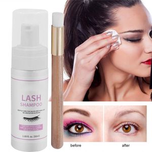 Melao 50ml Lash Shampoo Foam Cleaner Limpiador de extensión de pestañas individual Pestañas profesionales Espuma Desmaquillante suave con cepillo