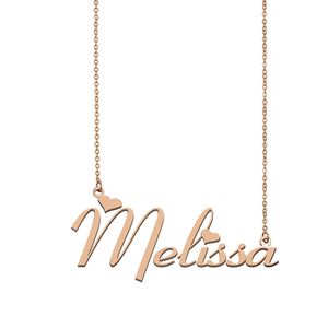 Collar con nombre Melissa, colgante con placa de identificación personalizada en oro para mujeres, niñas, regalo de cumpleaños, joyería para mejores amigos, acero inoxidable chapado en oro de 18 quilates