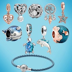 Memnon Joyería Verano Serie Océano Cuentas Cuelga Encantos Tortuga Marina Plata Esterlina 925 Fit Pandora Estilo Cuentas Charm Pulseras DIY Joyería Regalo