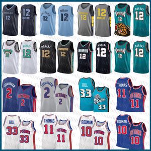 Maillot de basket Memphi Grizzlie Detroits Piston 33 11 10 Ja Morant Cade Cunningham 2021 2022 Nouveau 12 2 Grant Hill Isiah Thomas Dennis Rodman Jaune