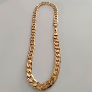 Hommes 24k Timbre Solide Jaune Or FINITION Lien Chaîne Cuba Collier Épais Chunky 12 mm Lourd Image Originale