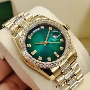 Hommes et femmes montres vente de luxe montre mécanique automatique 36mm Date bague en diamant rangée du milieu en acier inoxydable avec boucle déployante en diamant visage saphir